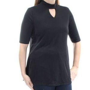 NY Collection Black Mock Neck Keyhole Ribbed Top